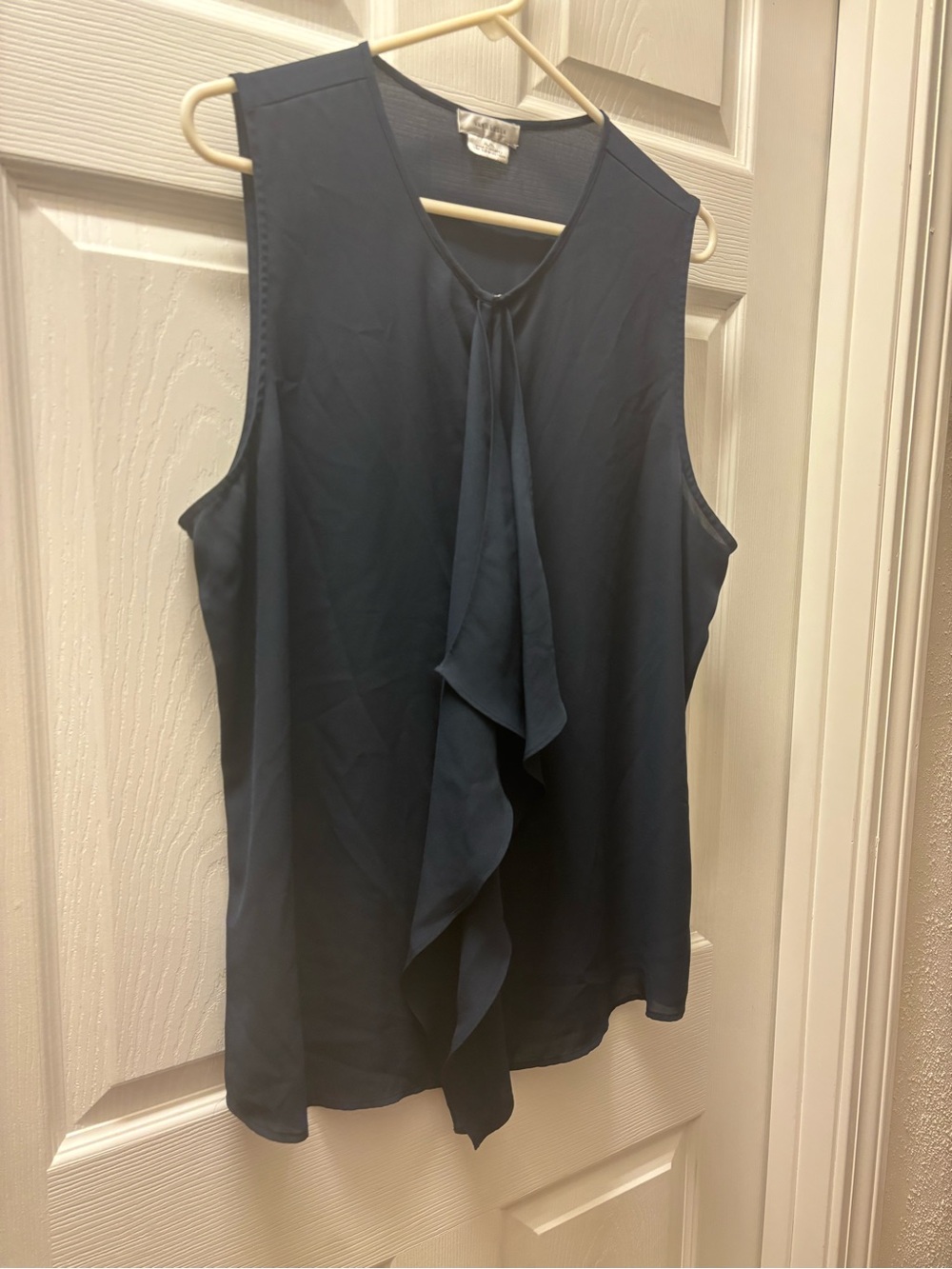 Van Heusen Navy Sleeveless Ruffle Front Top